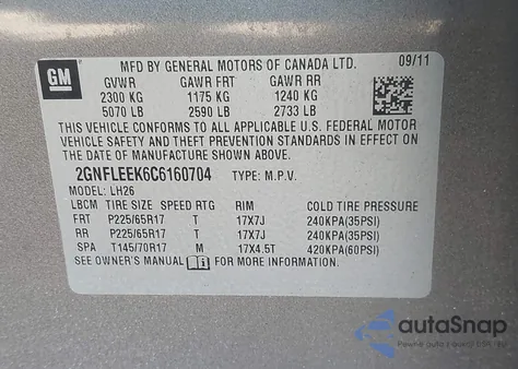 2012 Chevrolet Equinox Lt z USA, uszkodzony, nr VIN 2GNFLEEK6C6160704
